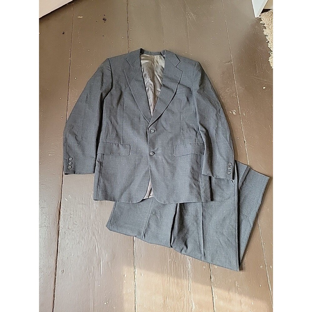 Vtg Hart Schaffner Marx Wool Suit Size 40S Jacket 36x28 Pants Dark Gray USA